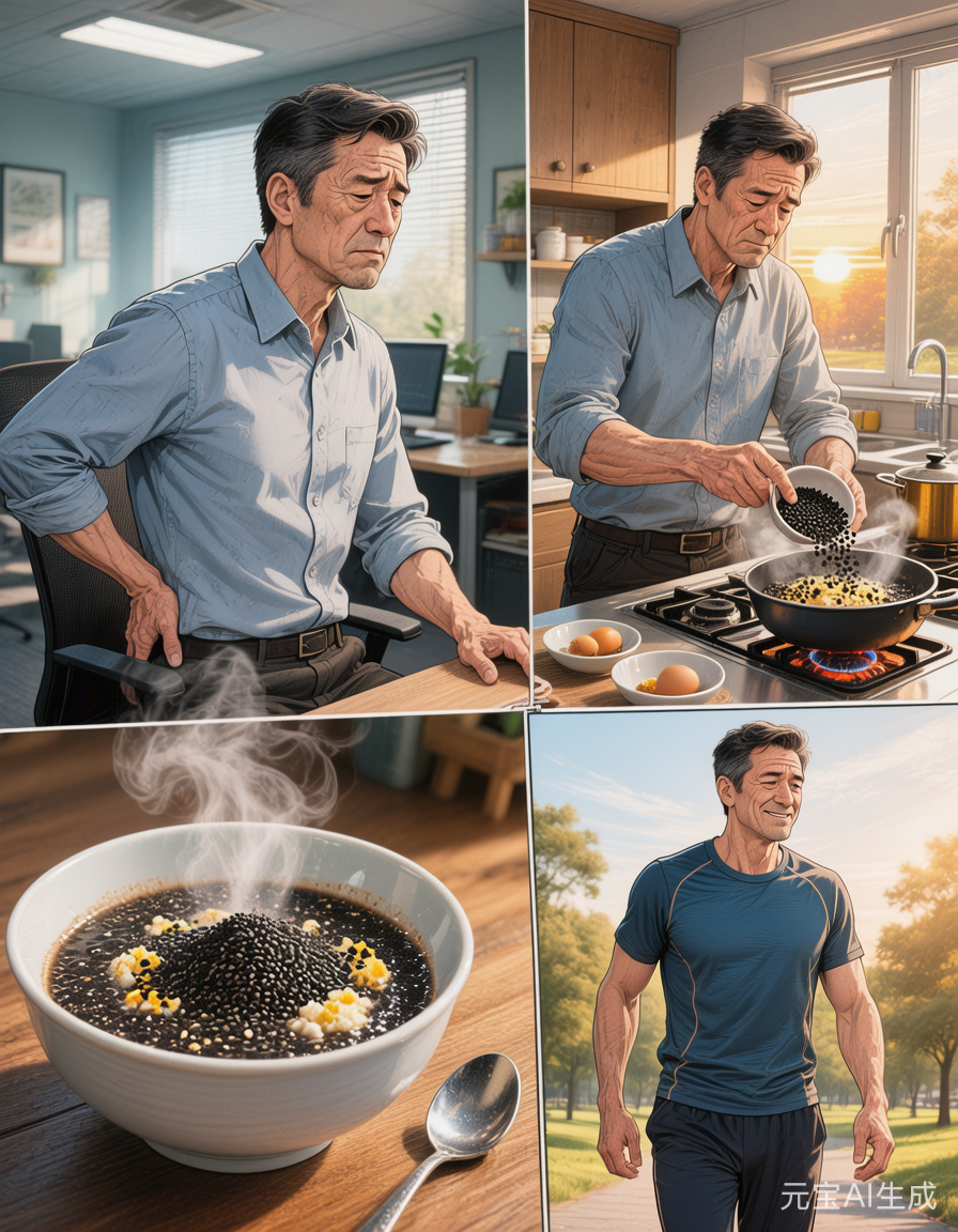 炒黑芝麻粉 加 鸡蛋 ，调理腰痛